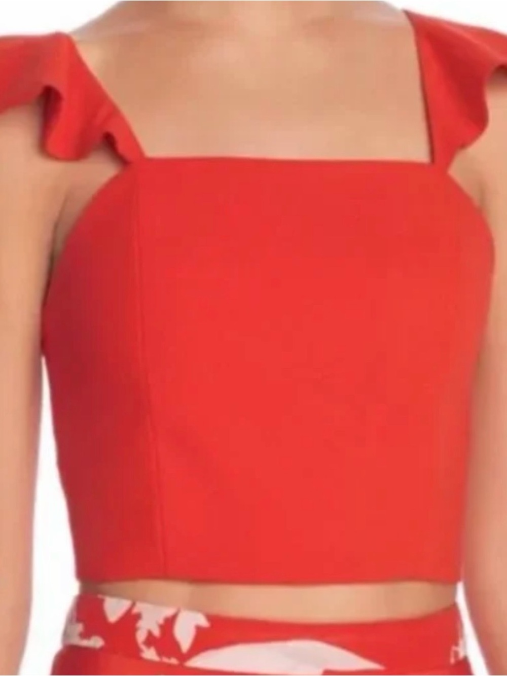 Alice + Olivia Red Square-Neck Crop Top with Ruffle Straps - Picture 4 of 4